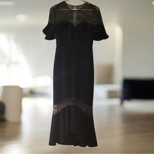 Marchesa Notte dress women's 0 black tan maxi sheer  Gypsy Witchy Lace feminine